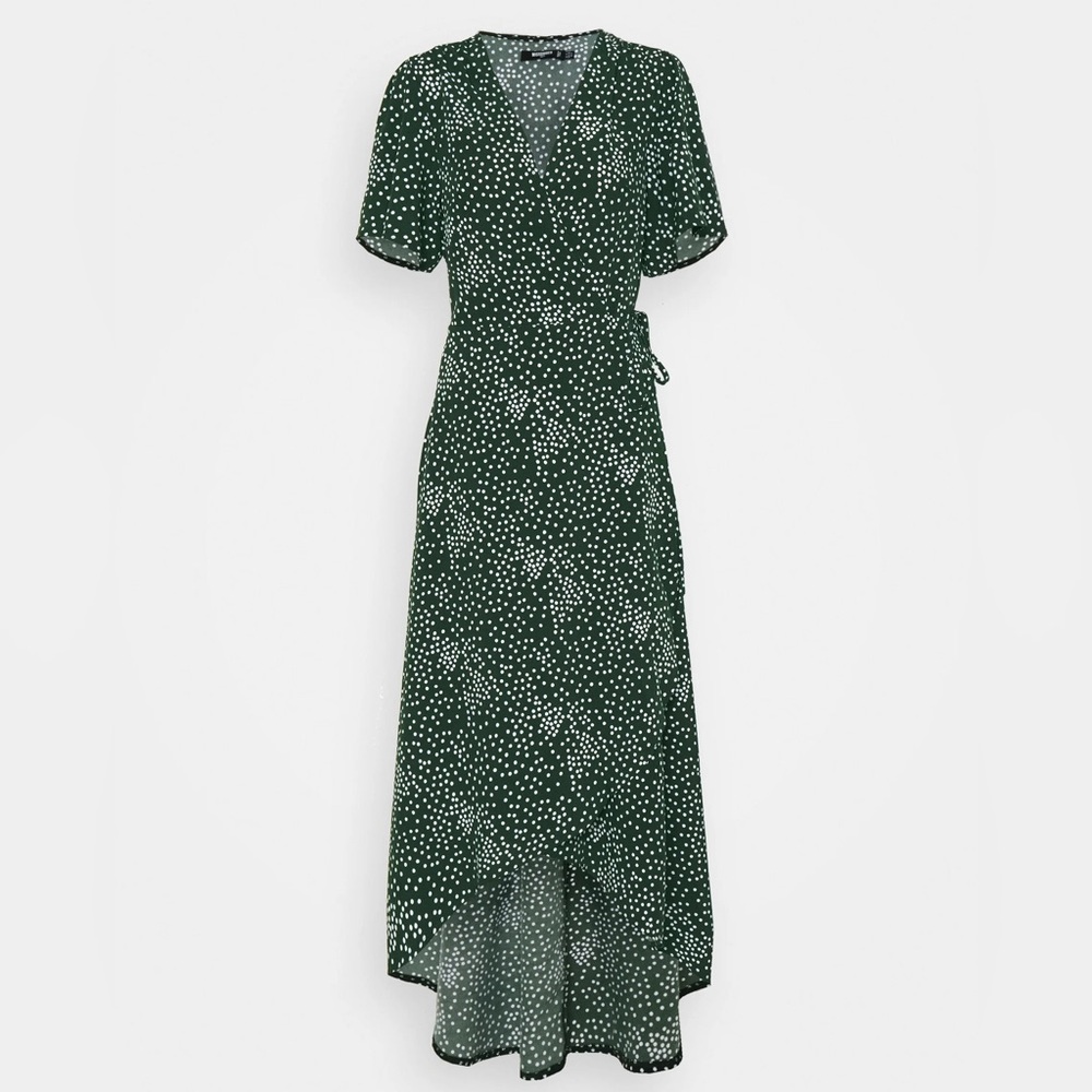Miss guided green and white dots wrap dress